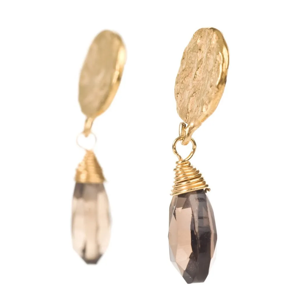 Gold Plated Smoky Quartz Drop Earrings