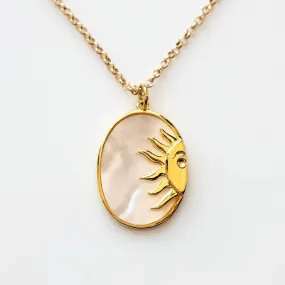 Gold Sun Pendant Necklace with Mother-of-Pearl -jltn0667