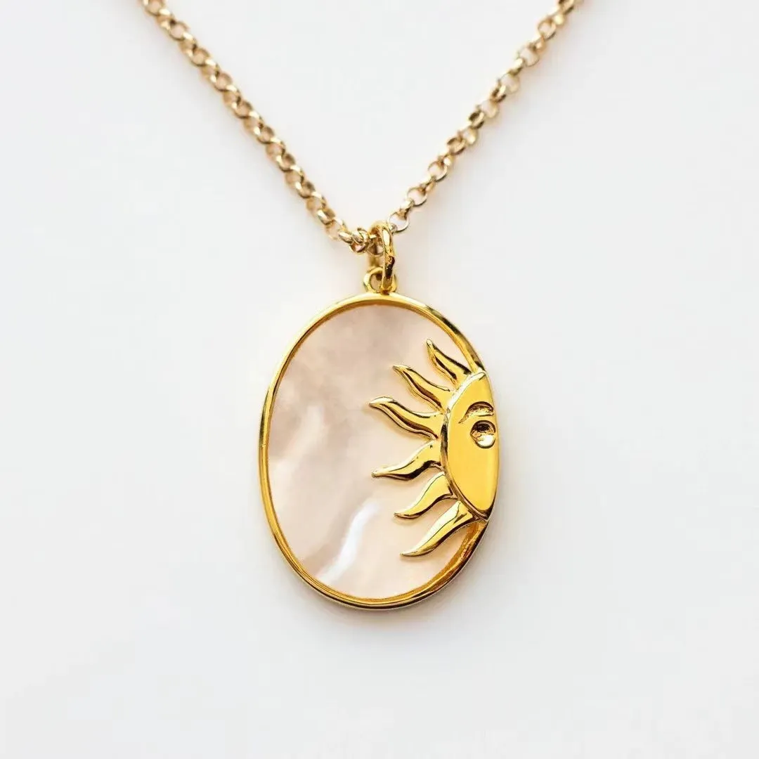 Gold Sun Pendant Necklace with Mother-of-Pearl -jltn0667