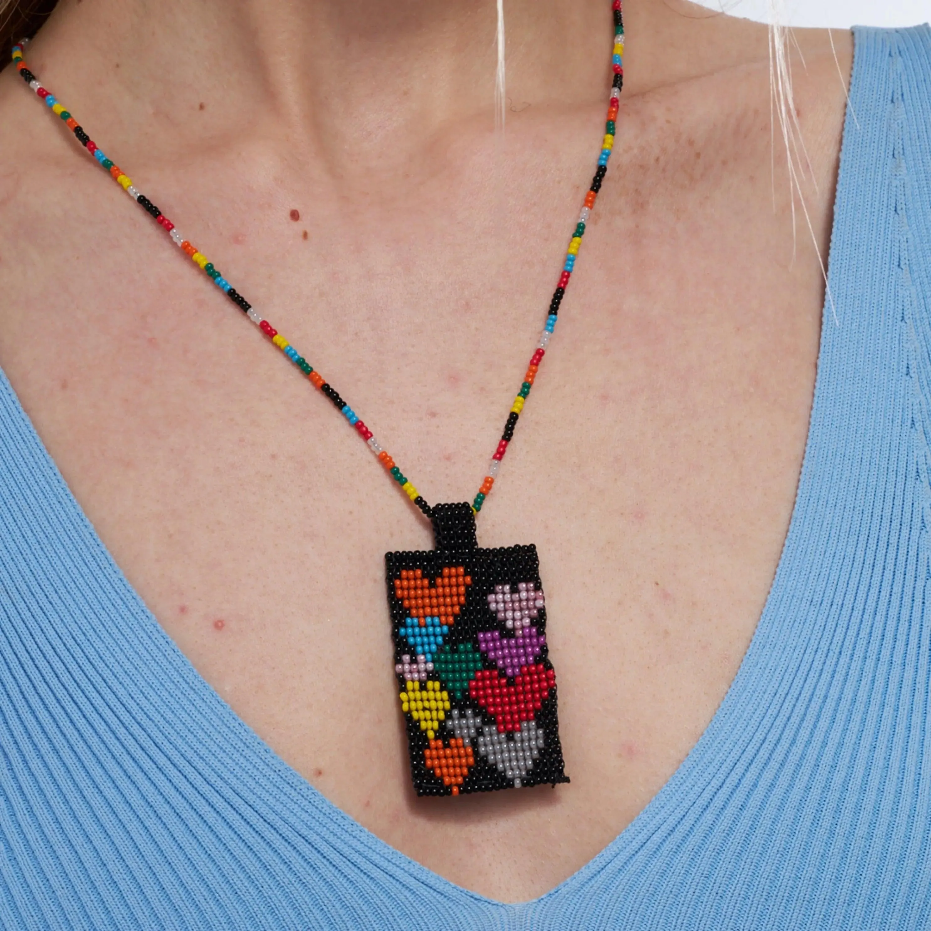 Handmade Black Beaded Heart Necklace - Boho Chic Pendant - Unique Crystal Stone Jewelry for Women