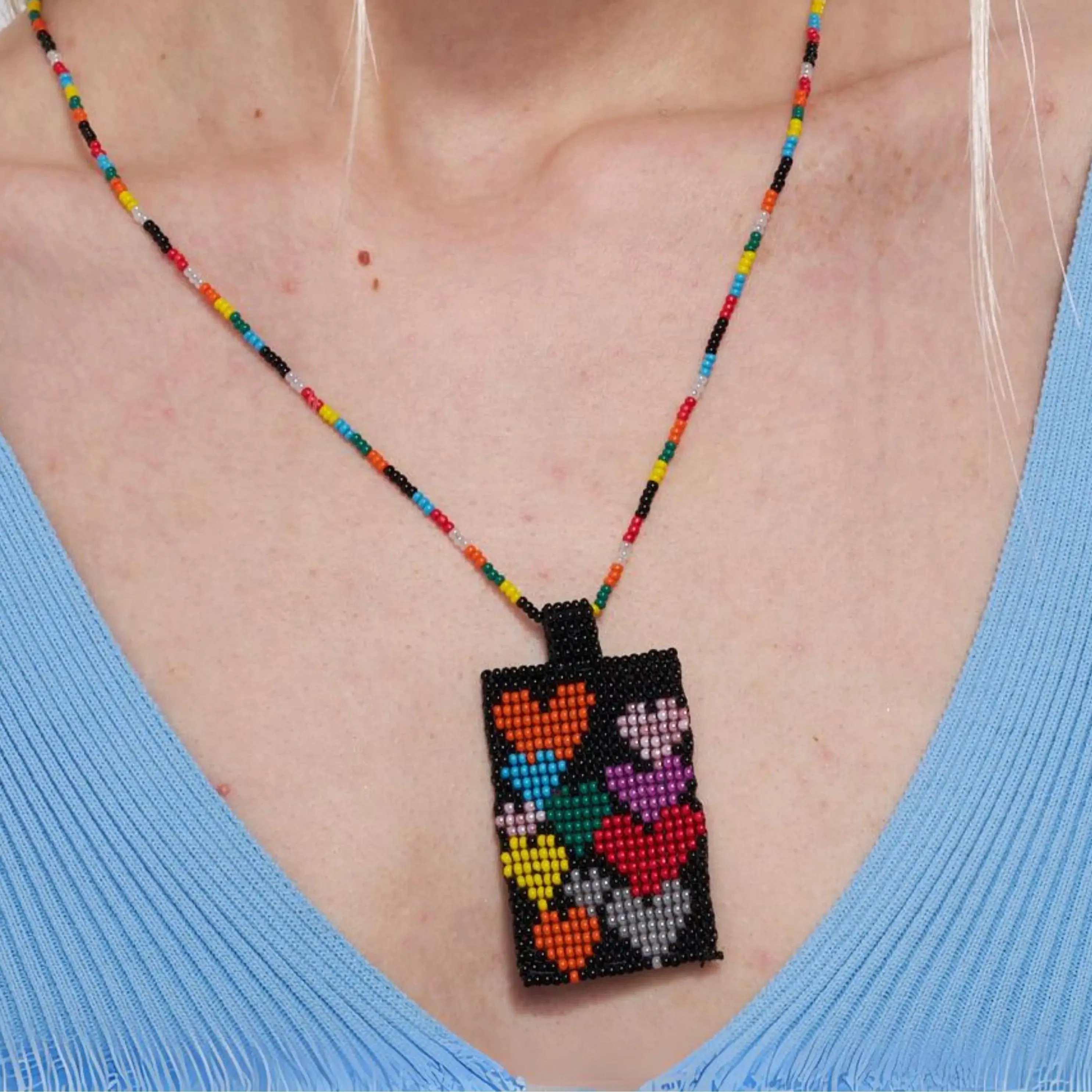 Handmade Black Beaded Heart Necklace - Boho Chic Pendant - Unique Crystal Stone Jewelry for Women
