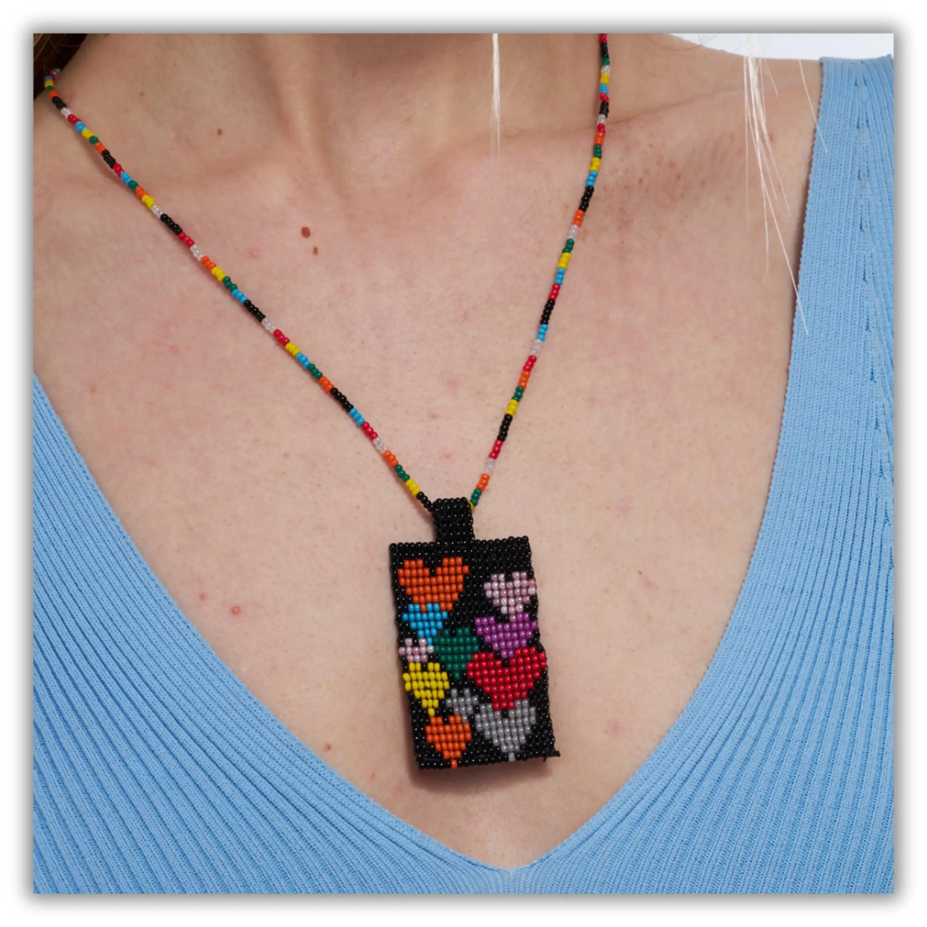 Handmade Black Beaded Heart Necklace - Boho Chic Pendant - Unique Crystal Stone Jewelry for Women