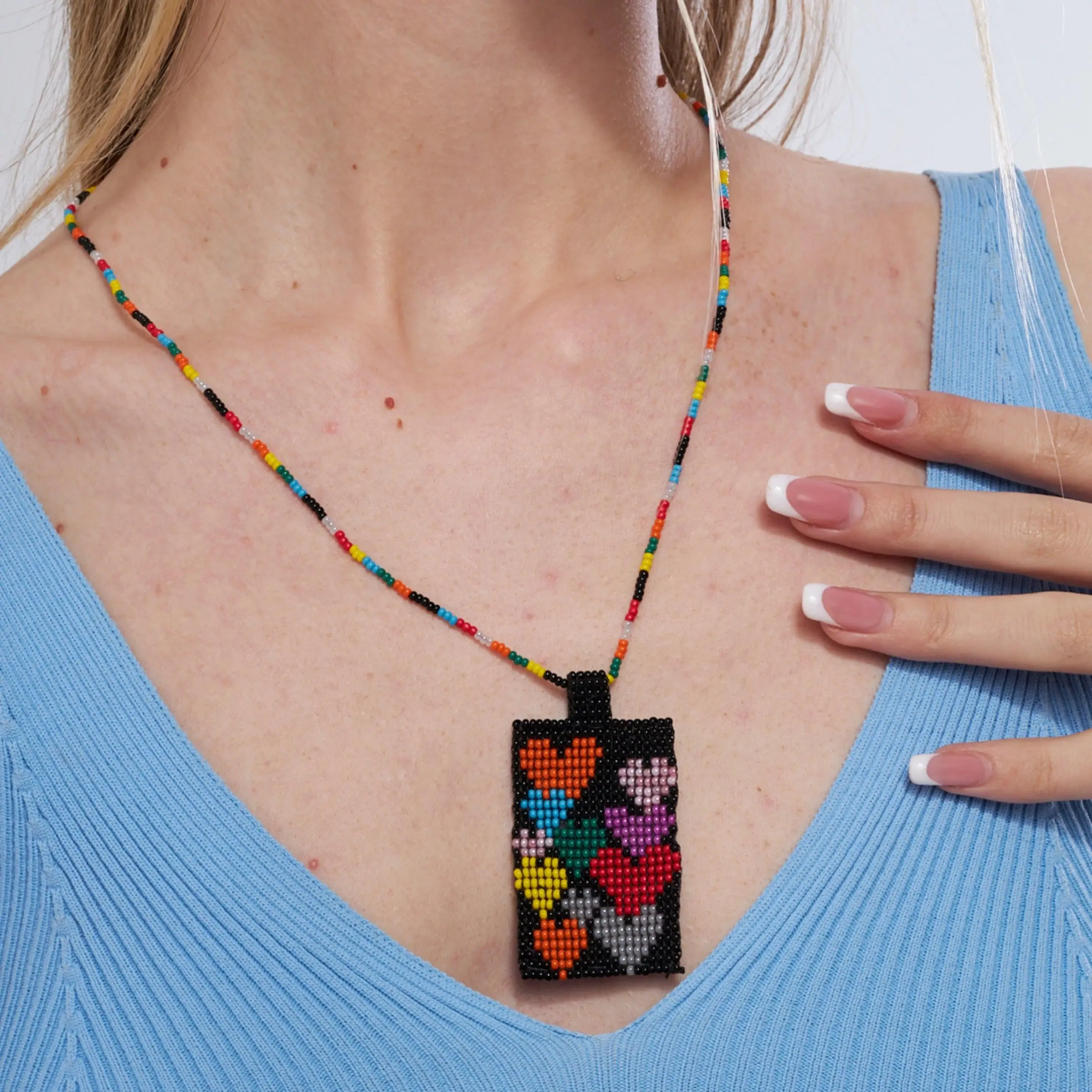 Handmade Black Beaded Heart Necklace - Boho Chic Pendant - Unique Crystal Stone Jewelry for Women