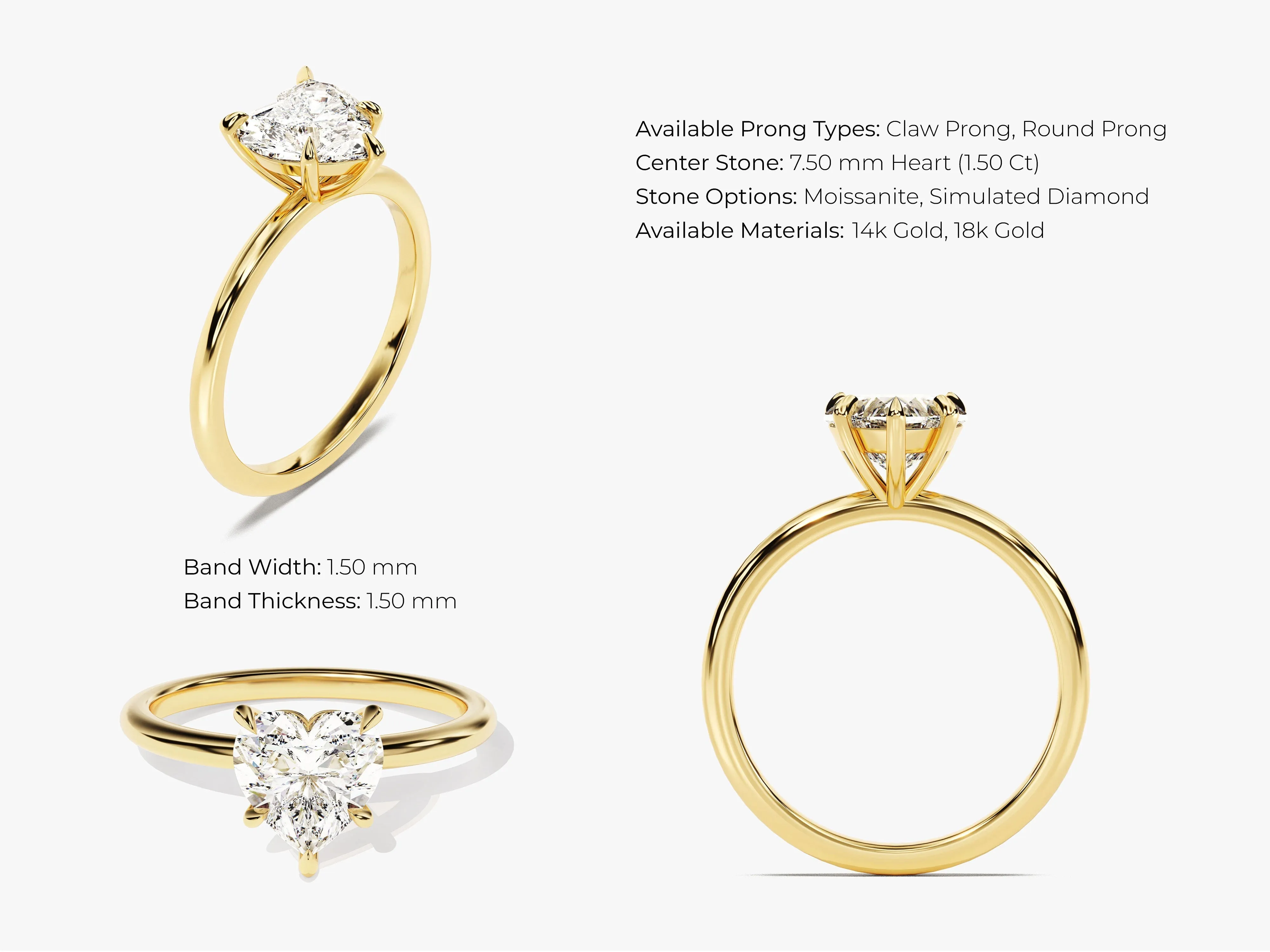 Heart Cut Solitaire Lab Grown Diamond Engagement Ring (1.50 CT)