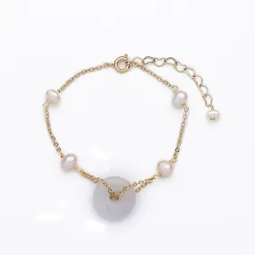 Jade and Pearl Sterling Silver Bracelet with Safety Buckle
