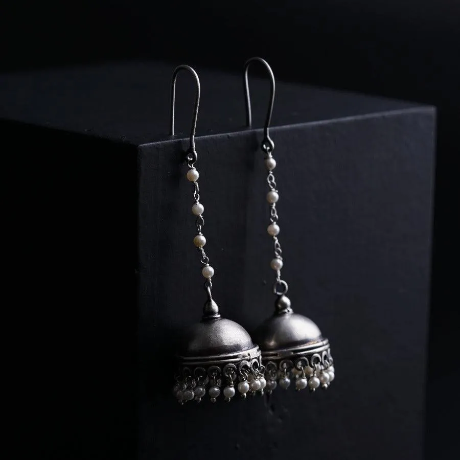 Long Pearl String Must Have Silver Jhumka