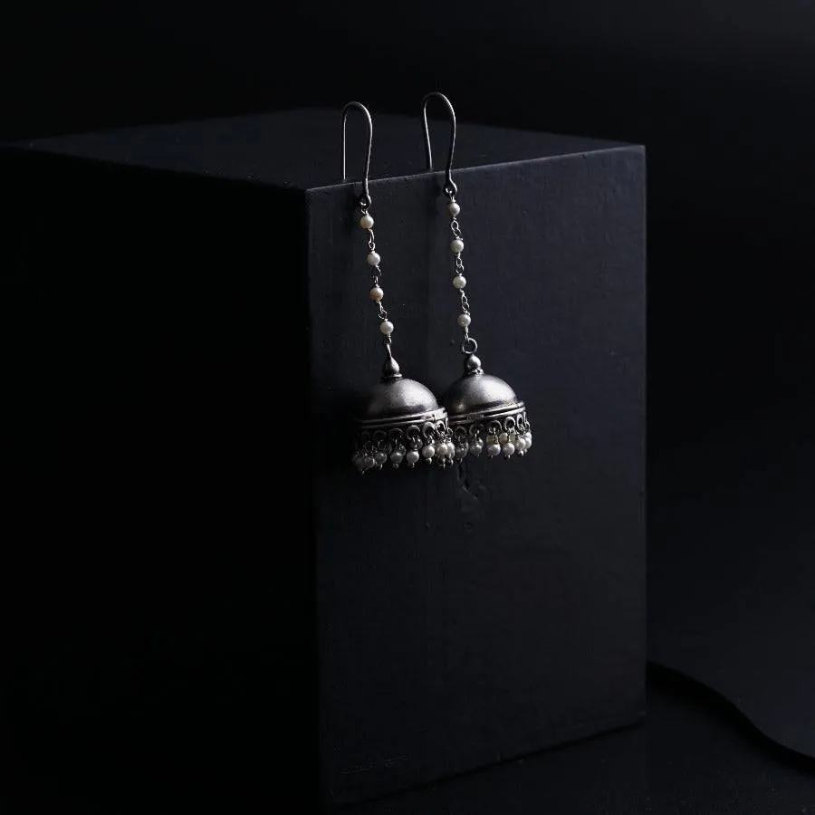 Long Pearl String Must Have Silver Jhumka