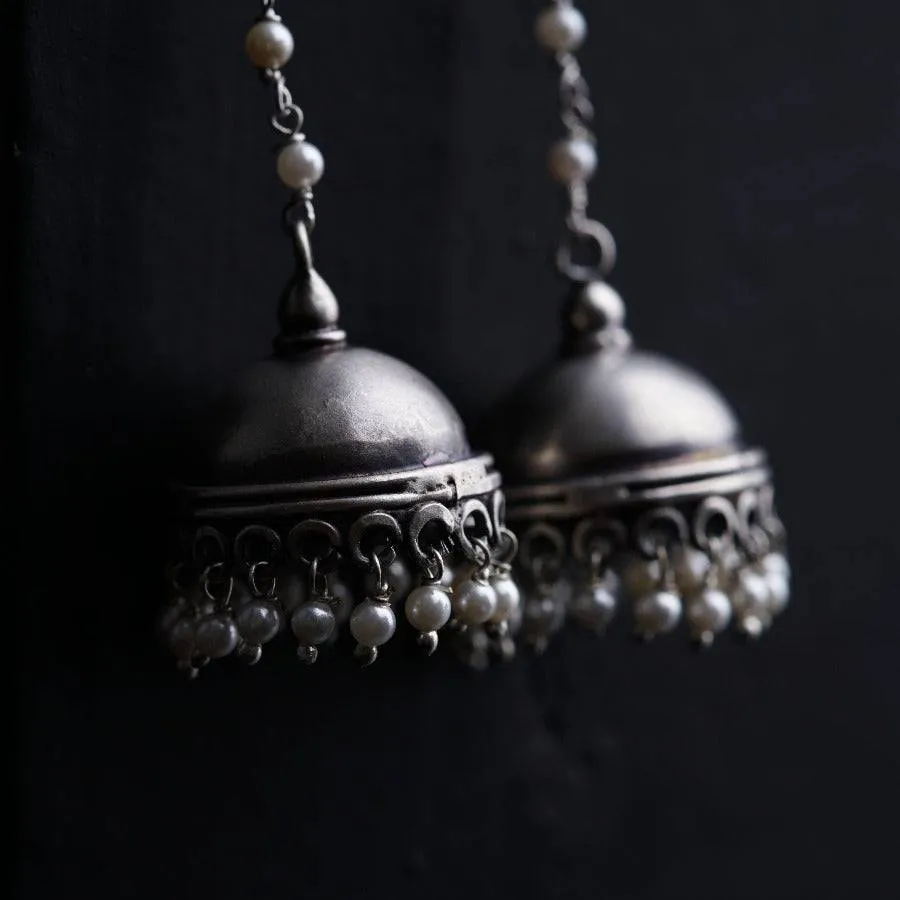 Long Pearl String Must Have Silver Jhumka