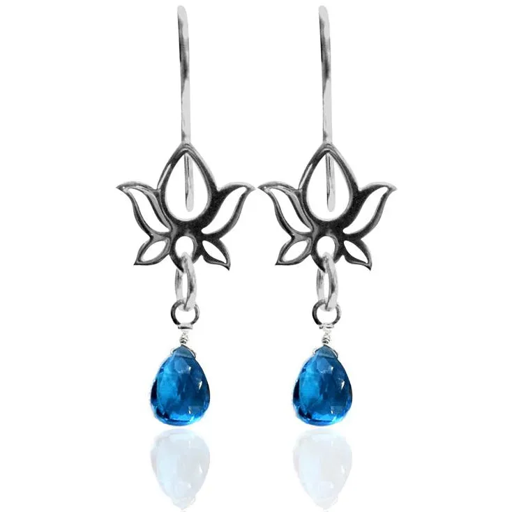 Lotus Flower Earrings with Turquoise Blue Quartz