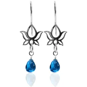 Lotus Flower Earrings with Turquoise Blue Quartz