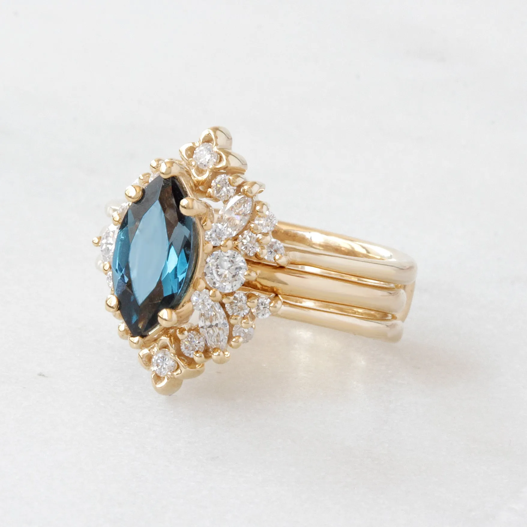 Marquise Topaz Modern Engagement Ring Isabella & Orchid Ring Guard