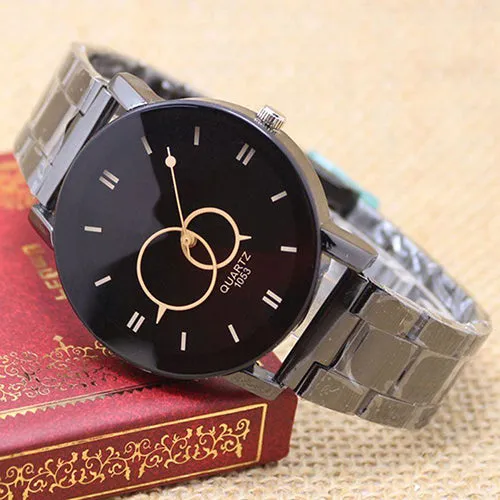 Men's Fashion Black Alloy Band Round Dial Quartz Wrist Watch Student Gift