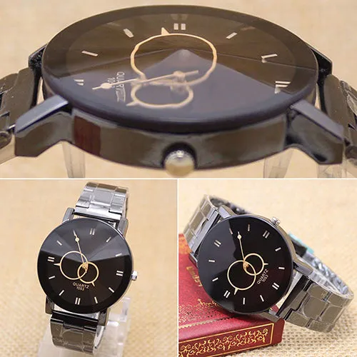 Men's Fashion Black Alloy Band Round Dial Quartz Wrist Watch Student Gift