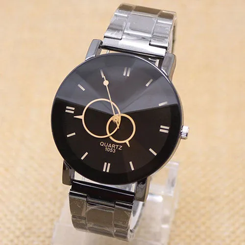 Men's Fashion Black Alloy Band Round Dial Quartz Wrist Watch Student Gift