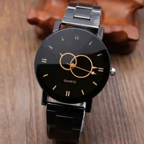 Men's Fashion Black Alloy Band Round Dial Quartz Wrist Watch Student Gift