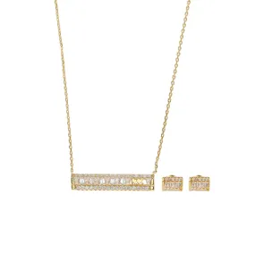 Michael Kors 14ct Yellow Gold Plated Sterling Silver Tapered Baguette Bar Earring & Pendant Chain Set