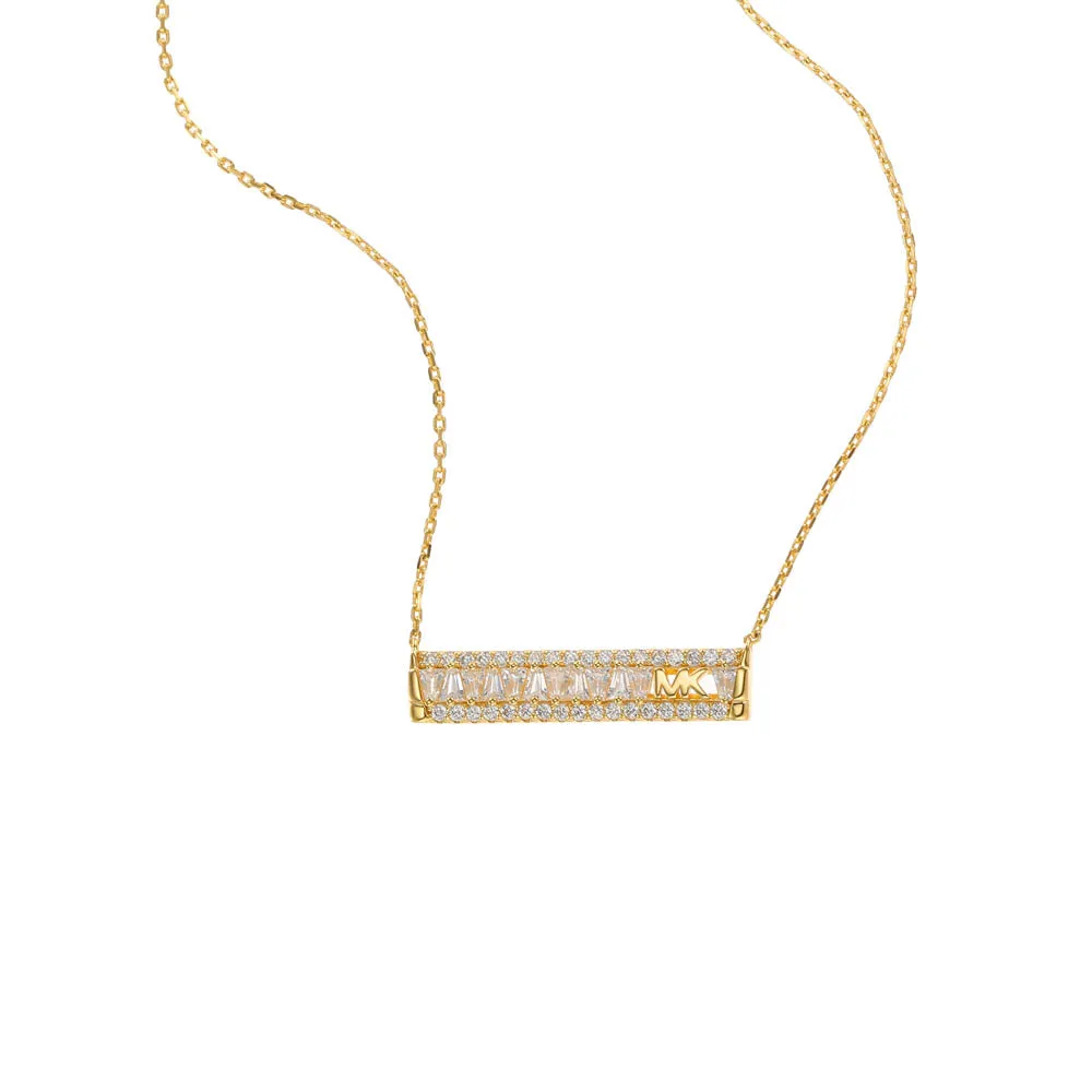 Michael Kors 14ct Yellow Gold Plated Sterling Silver Tapered Baguette Bar Earring & Pendant Chain Set