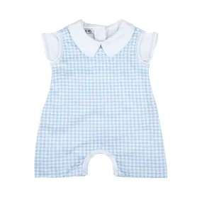 Mini Checks Set Short Playsuit and Collared Short Sleeve Bodysuit - Blue