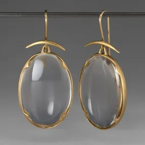 Minimalist Gold-Plated Oval Dangle Earrings with Crystal Quartz Accent jlt11596