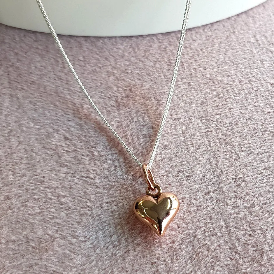 Mother of the Groom Gift, Rose Gold Puffy Heart Necklace in Sterling Silver 925, Personalised Jewellery Gift