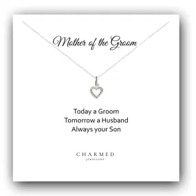 Mother of the Groom Heart Necklace with Cubic Zirconia in Sterling Silver 925, Personalised Jewellery Gift