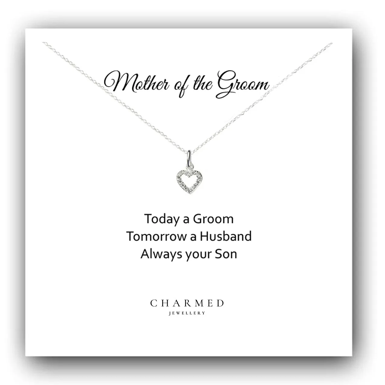 Mother of the Groom Heart Necklace with Cubic Zirconia in Sterling Silver 925, Personalised Jewellery Gift