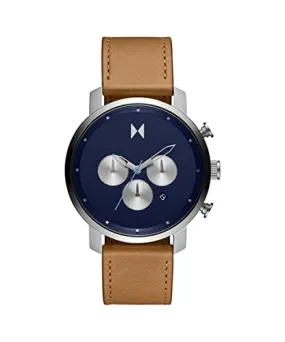 MVMT Chrono Men's Manta Blue Stainless Steel Case Watch with Brown Leather Strap, 45MM (Model: 28000288)