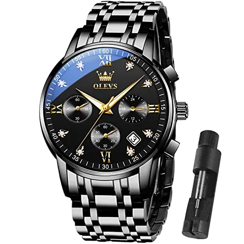 OLEVS Watch Men Watches Fashion Black Luxury Waterproof Multiple Dials Multifunction Watch Waterproof Watch Luminous for Men with Date Watches for Men Black Watch for Men