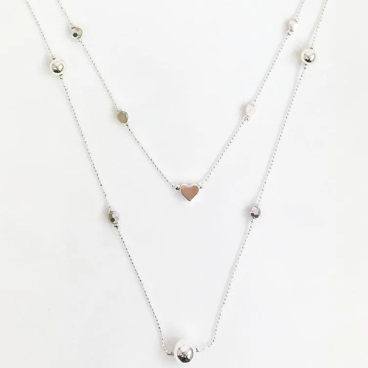 Olive and Tiger Heart Silver Double Chain Necklace