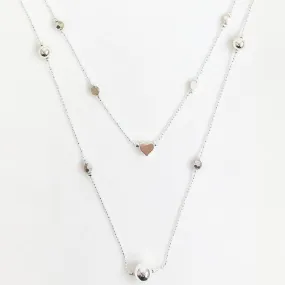 Olive and Tiger Heart Silver Double Chain Necklace