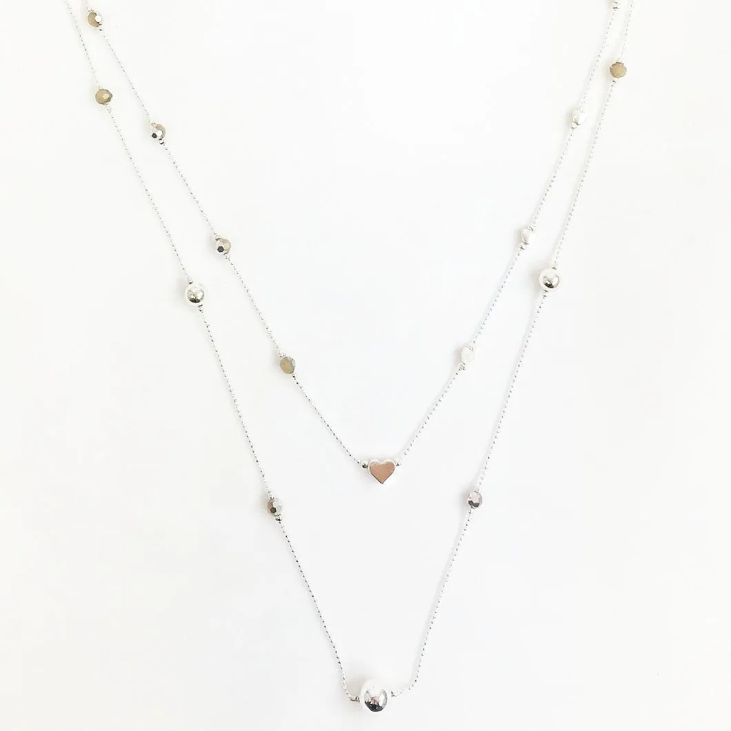 Olive and Tiger Heart Silver Double Chain Necklace