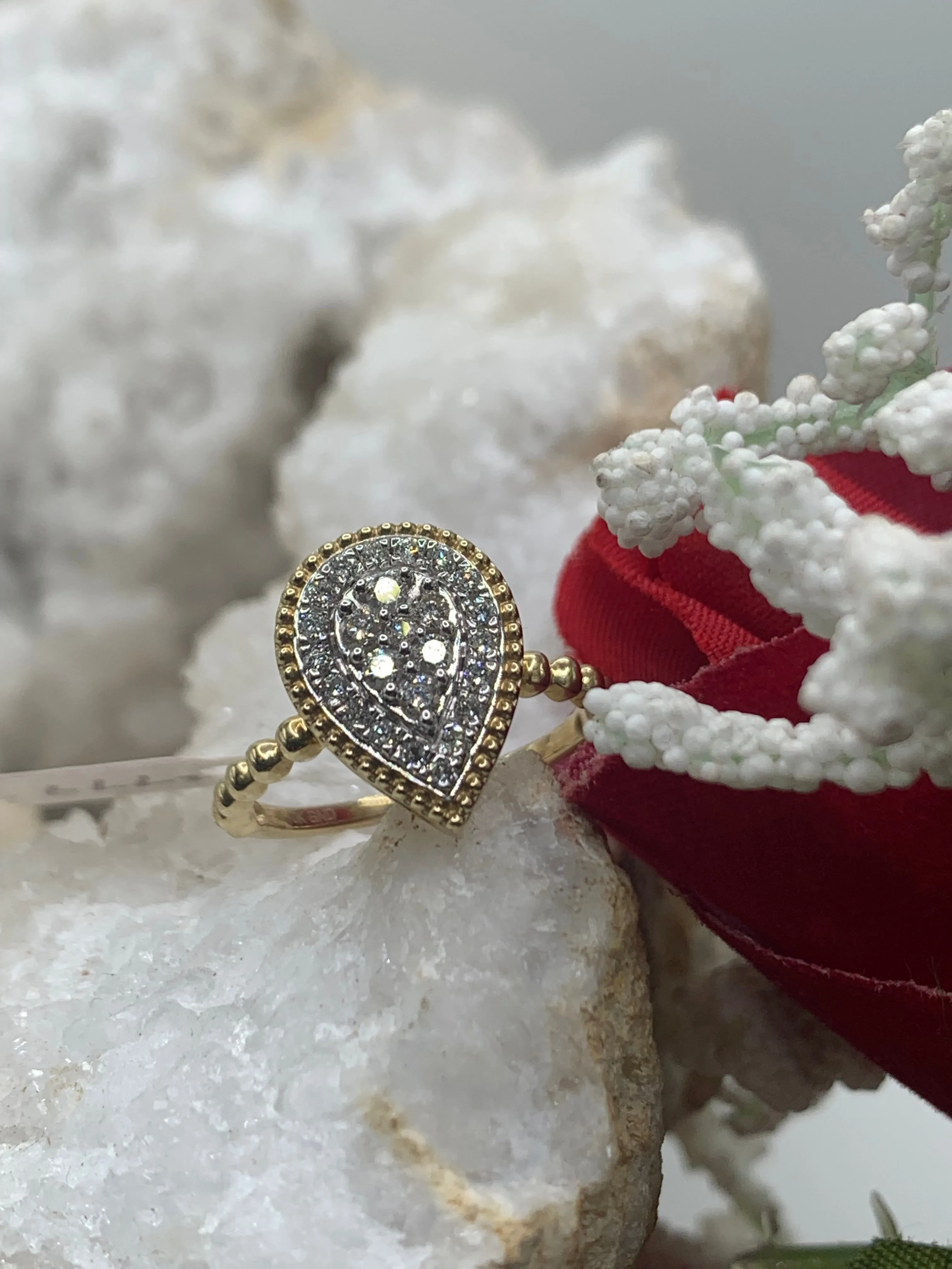Pear Shape 14K Yellow Gold Diamond Ring