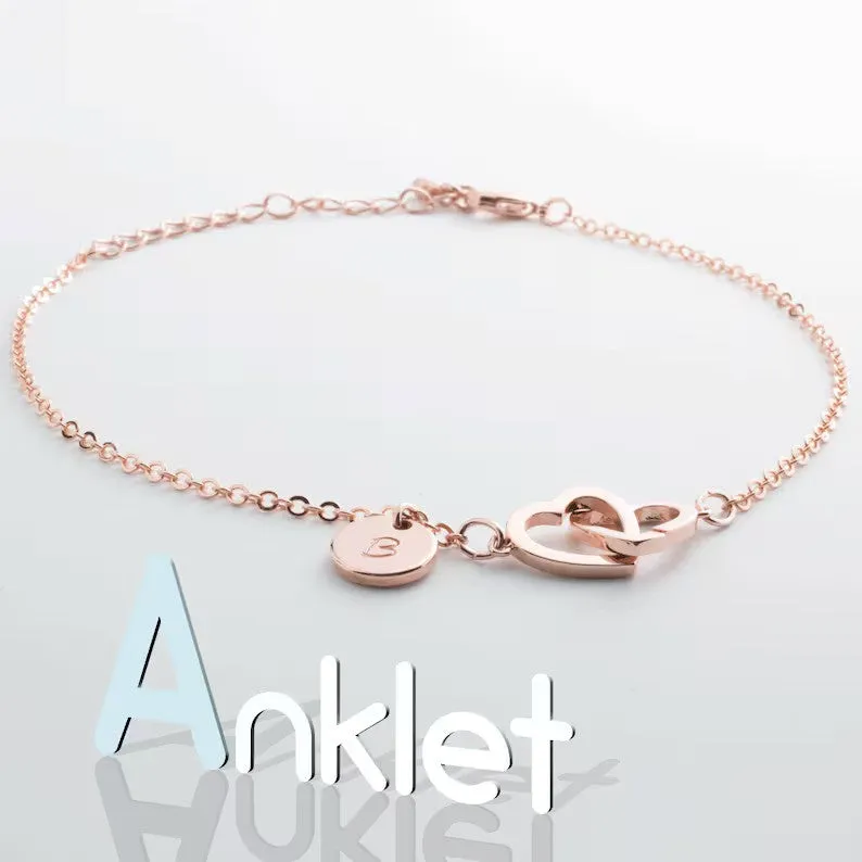 Personalized Double Hearts Initial Anklet