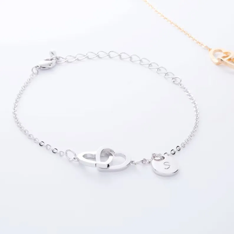 Personalized Double Hearts Initial Anklet