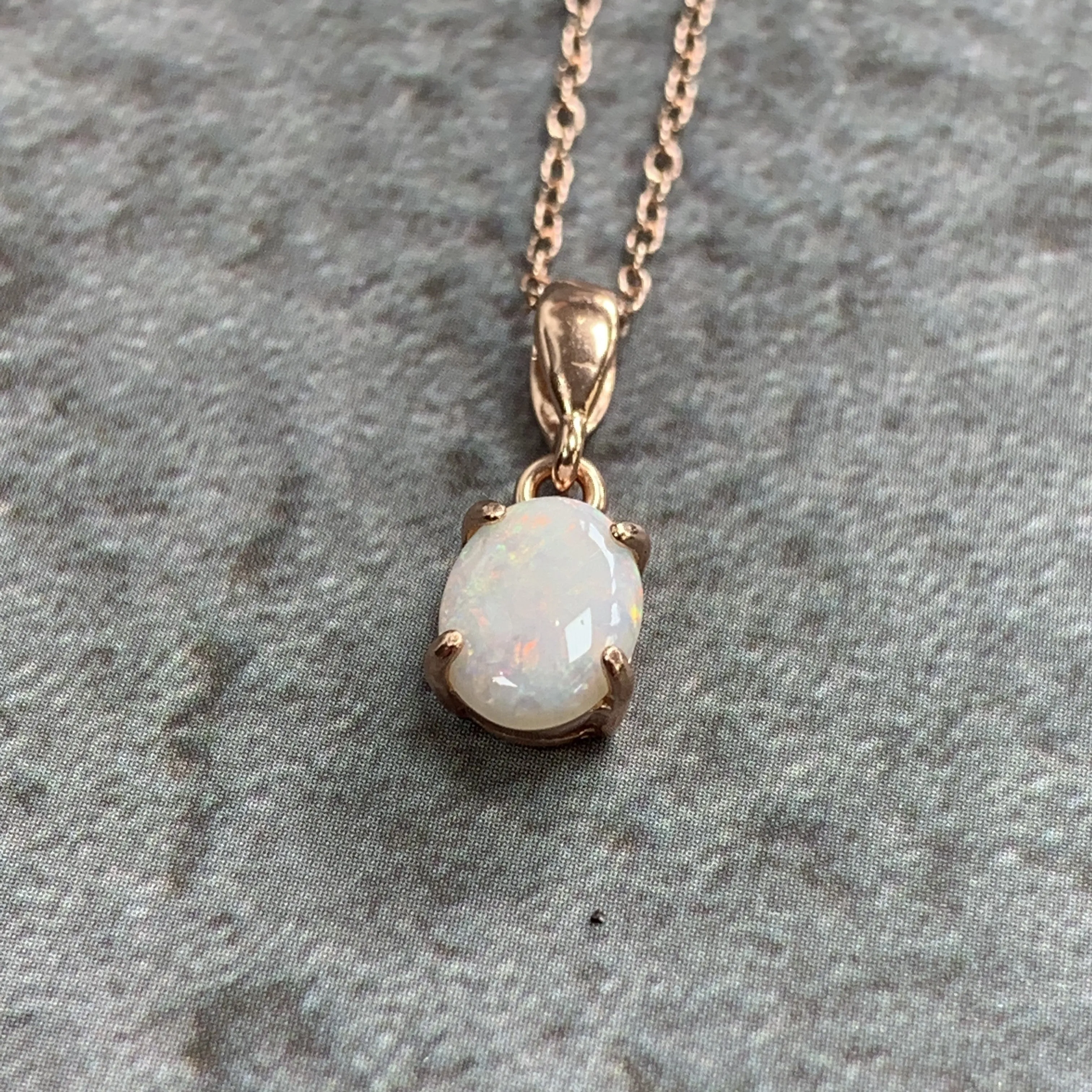 Rose Gold plated Sterling Silver 8x6mm White Opal pendant