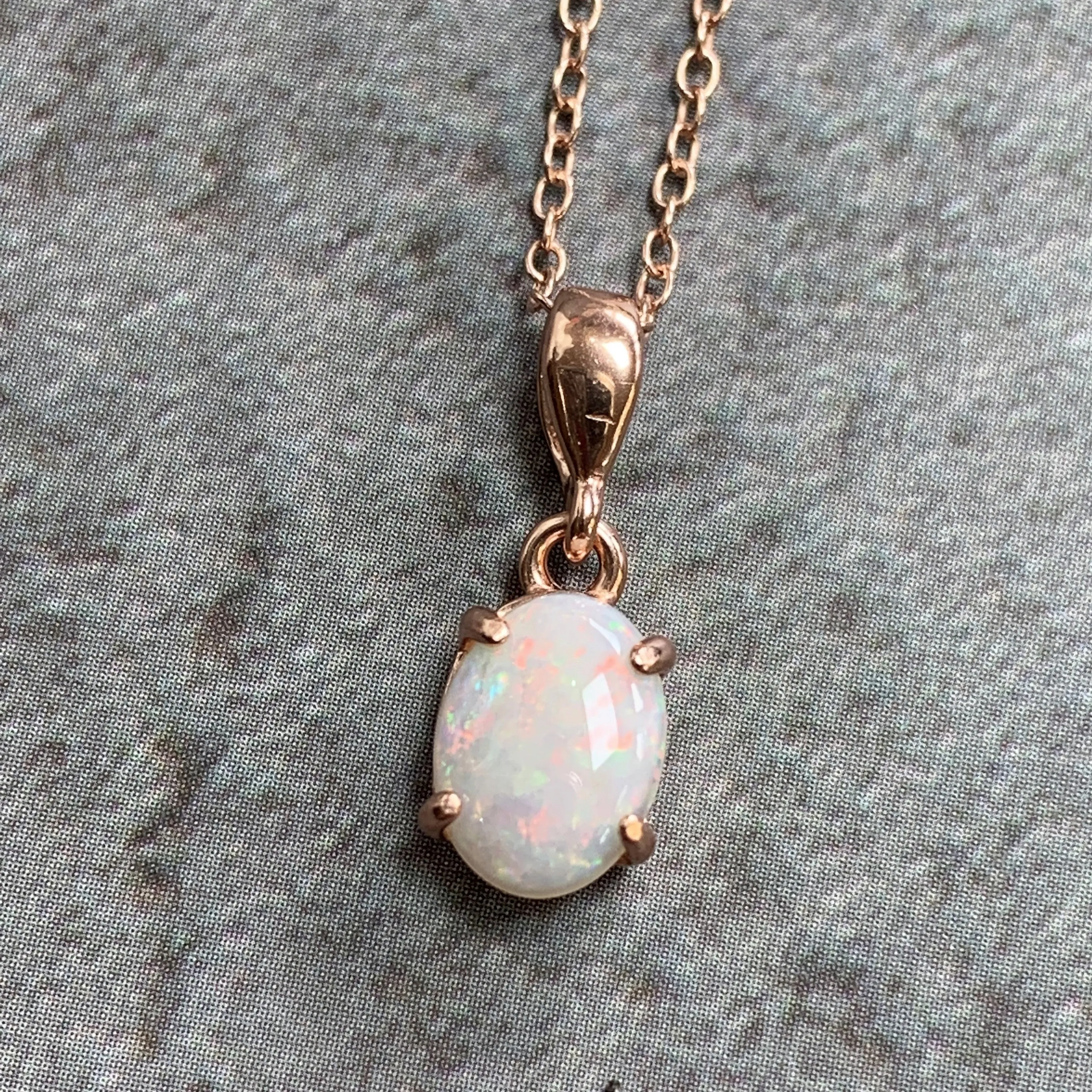 Rose Gold plated Sterling Silver 8x6mm White Opal pendant