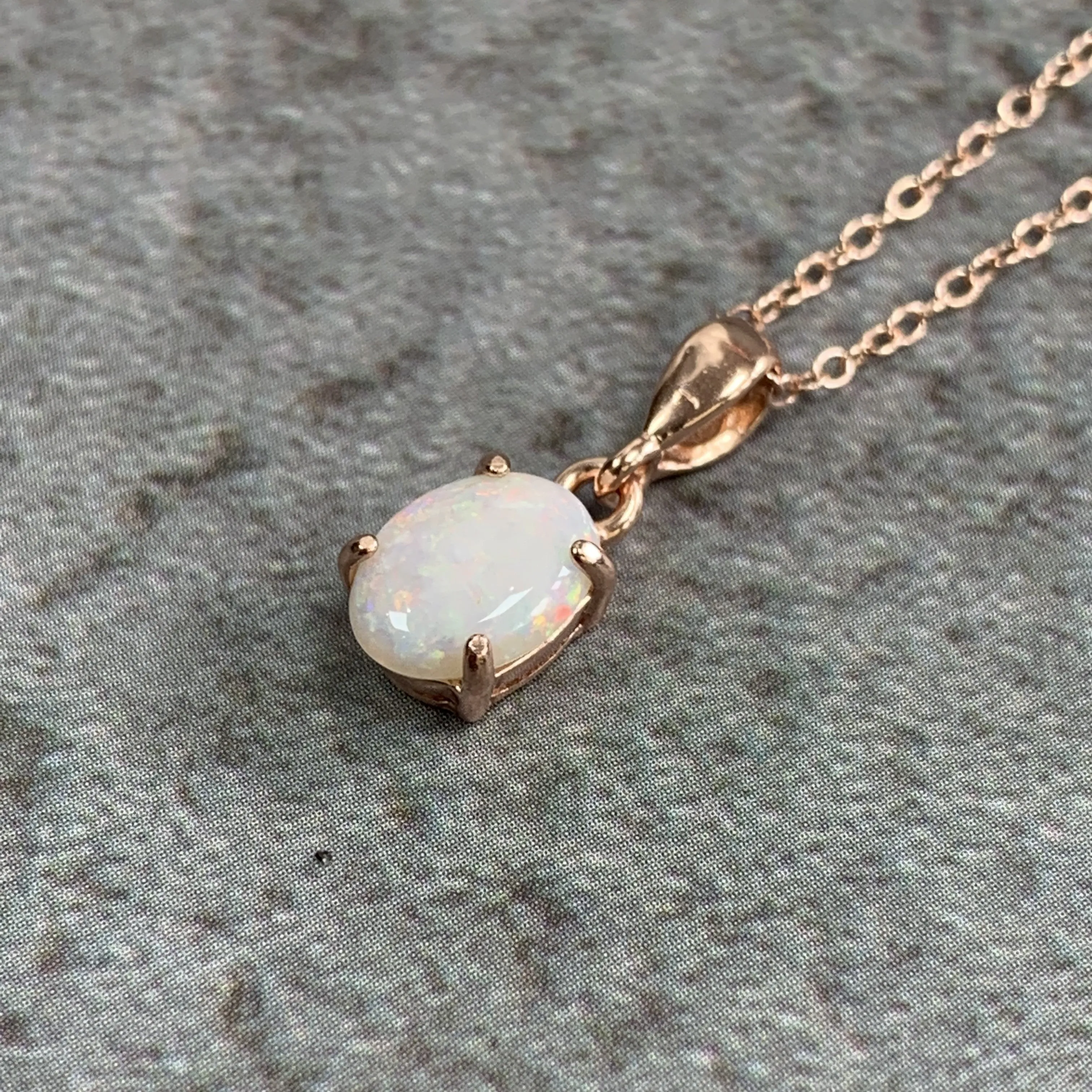 Rose Gold plated Sterling Silver 8x6mm White Opal pendant
