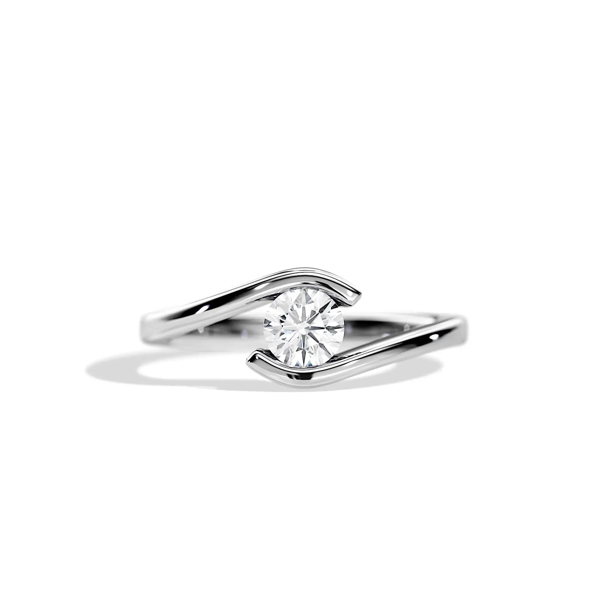 Round-Cut Elegant Twisted Solitaire Moissanite Engagement Ring