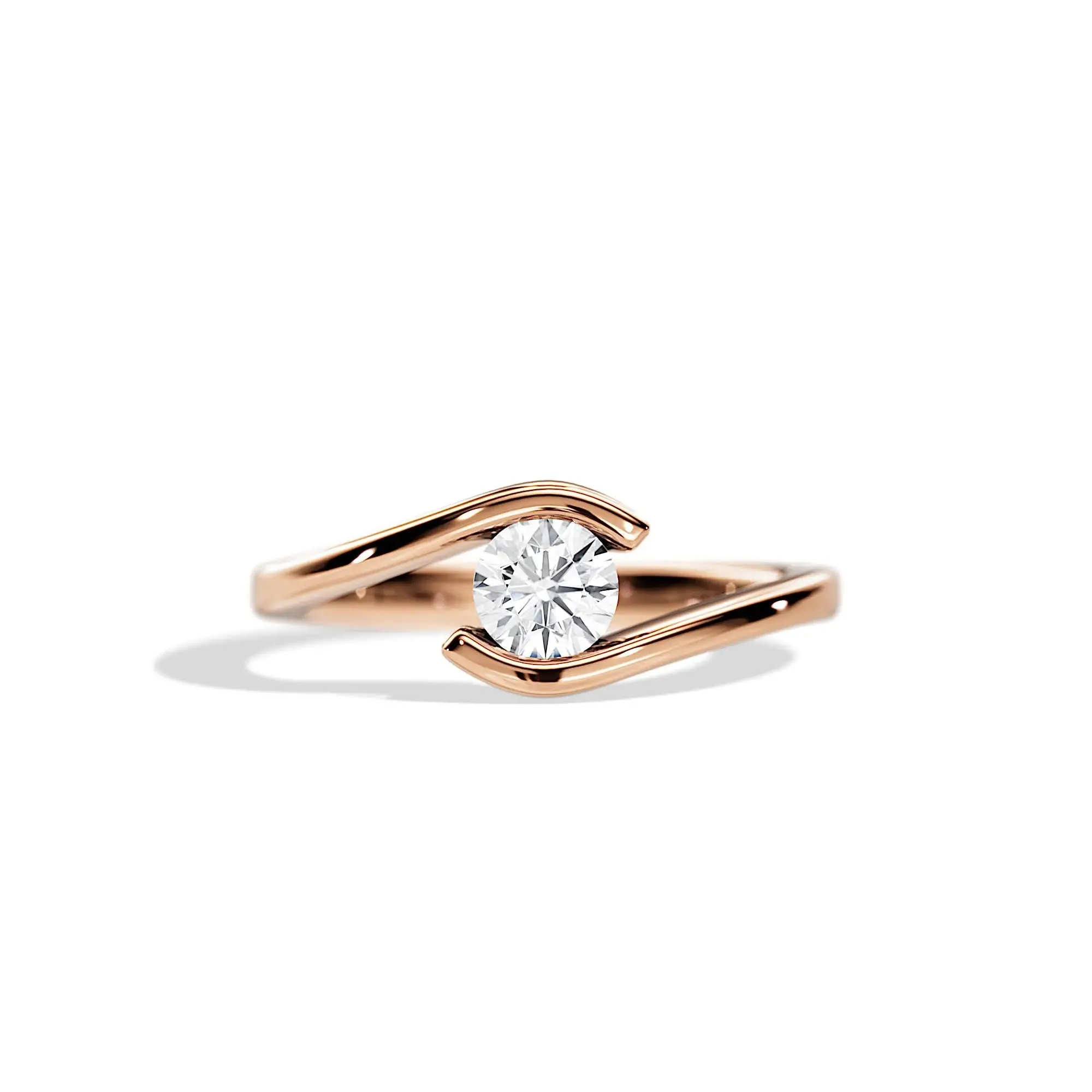 Round-Cut Elegant Twisted Solitaire Moissanite Engagement Ring