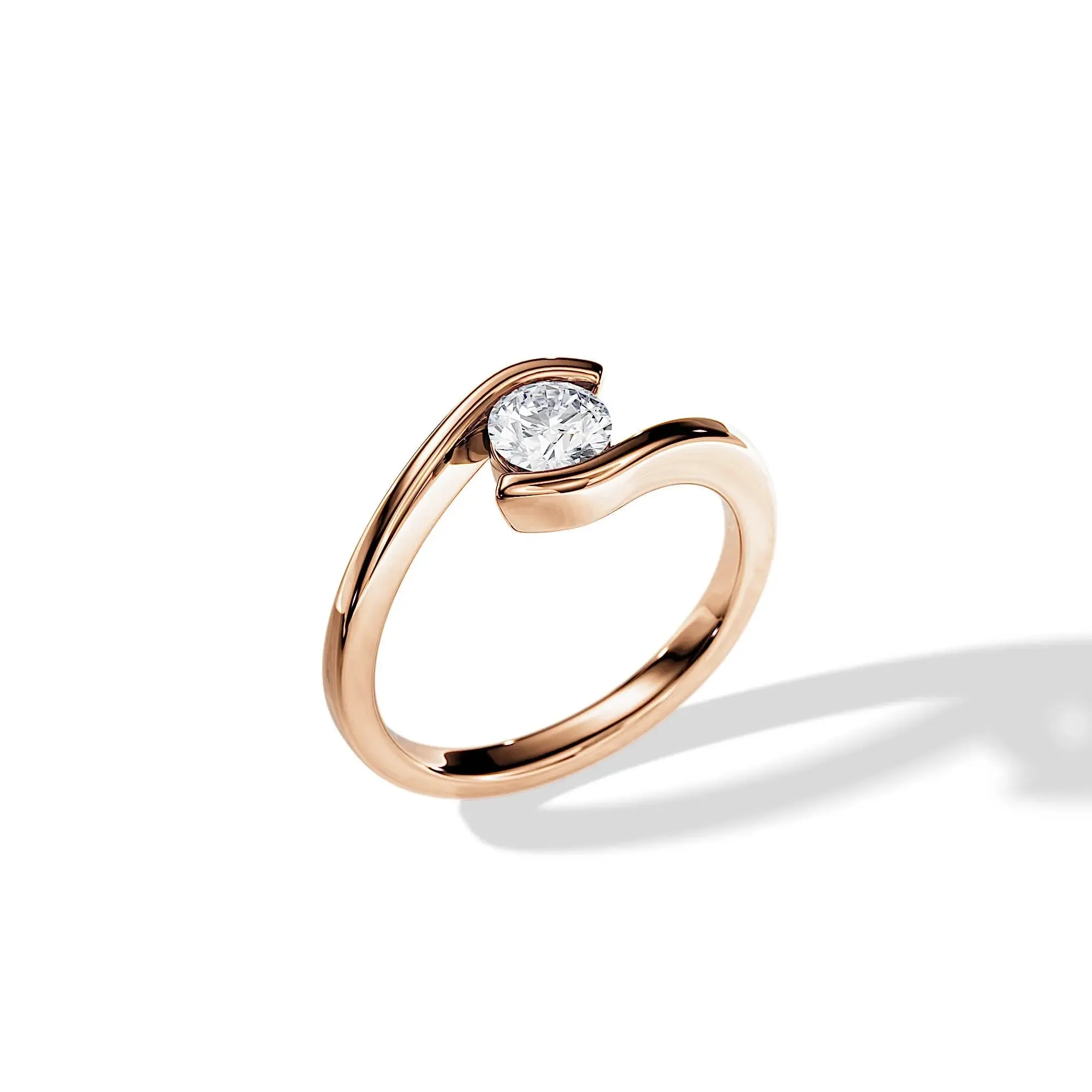Round-Cut Elegant Twisted Solitaire Moissanite Engagement Ring