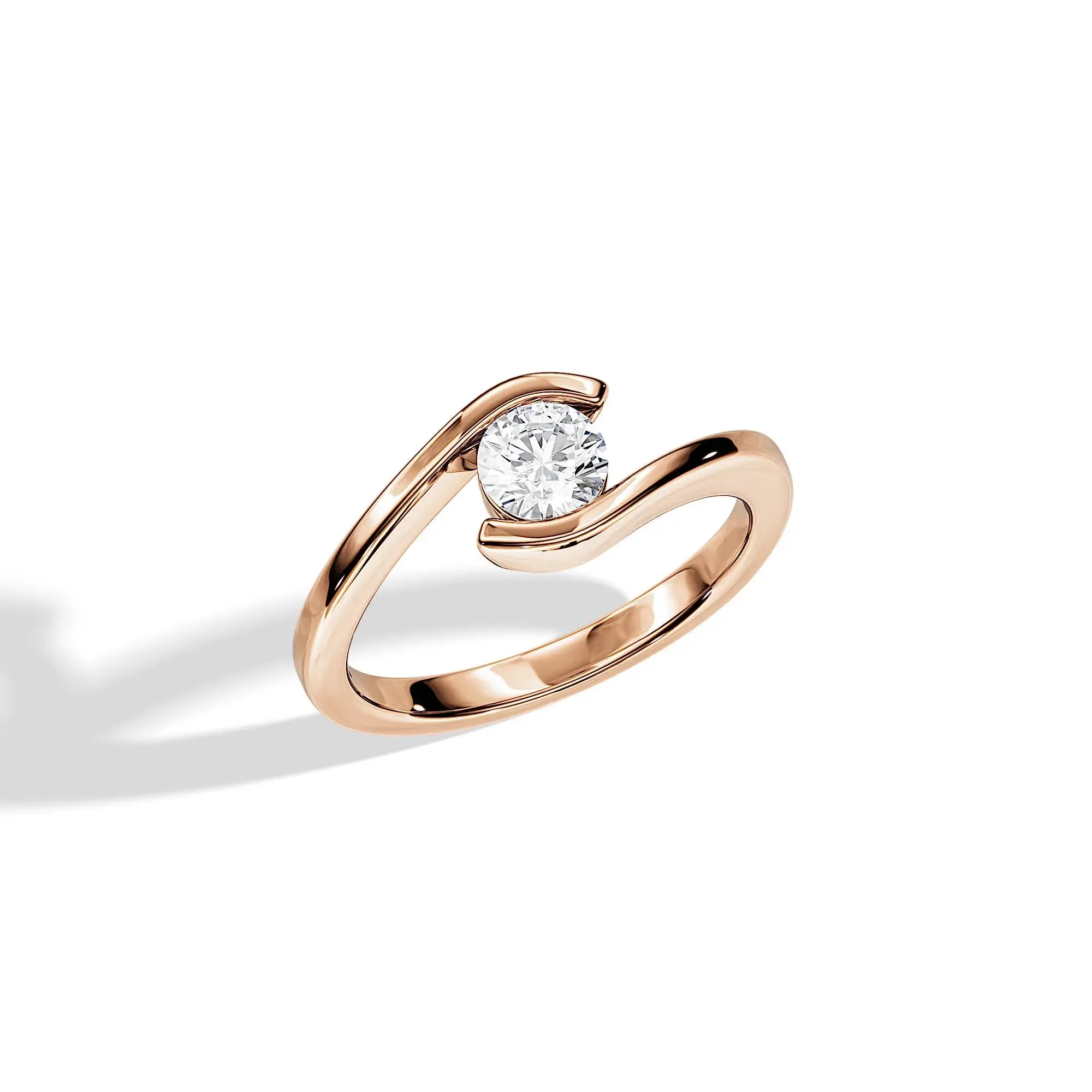 Round-Cut Elegant Twisted Solitaire Moissanite Engagement Ring