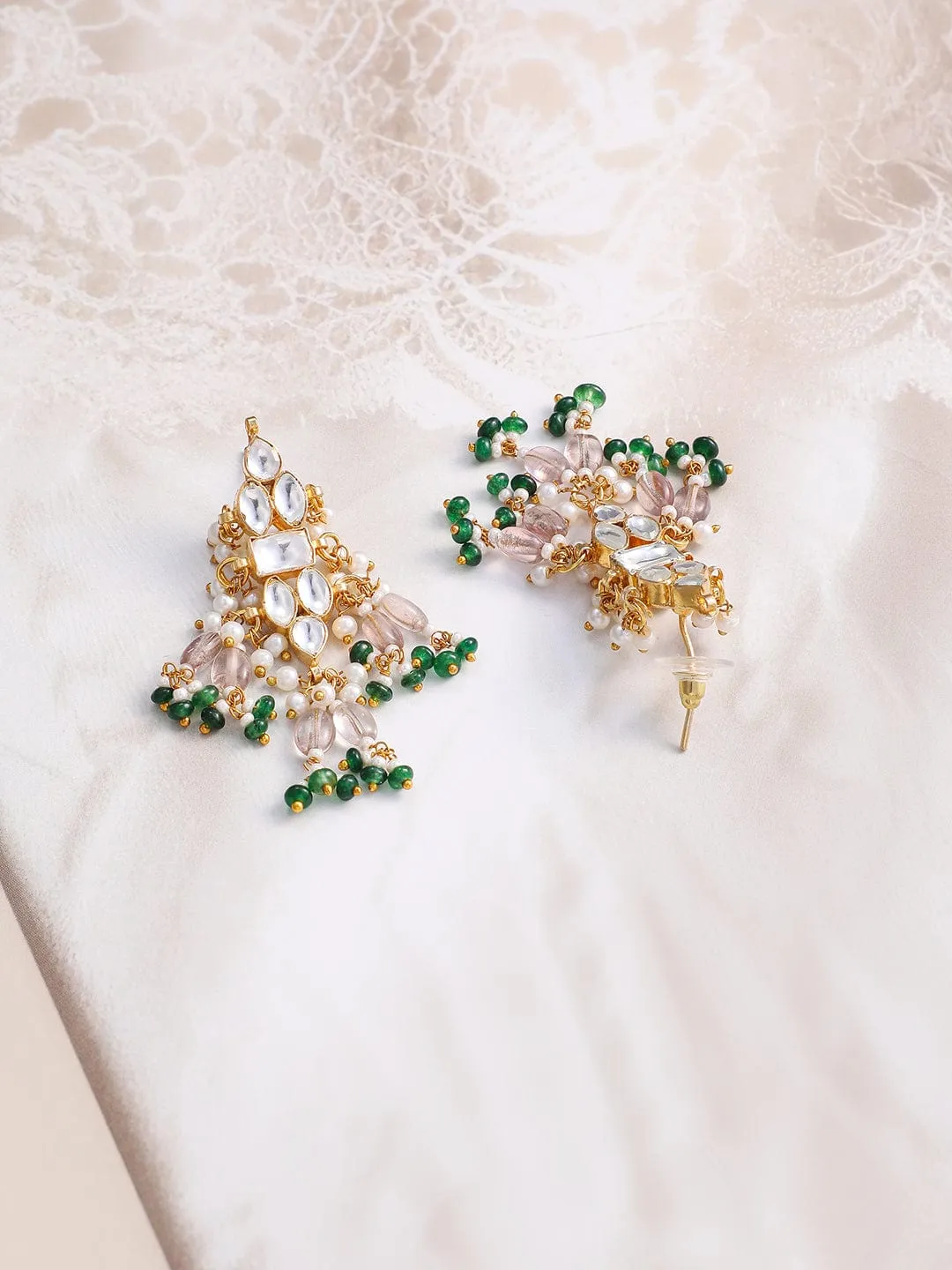 Rubans 24K Gold-Plated Pachi Kundan Studded Choker Set with Champagne Beads & Green Accents
