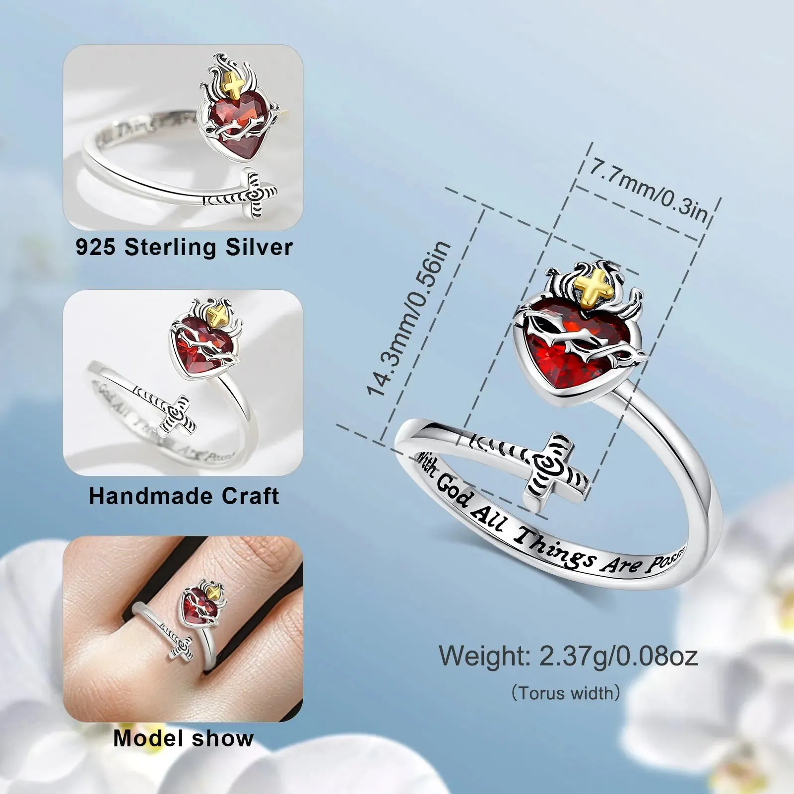 Sacred Heart of Jesus Adjustable Ring