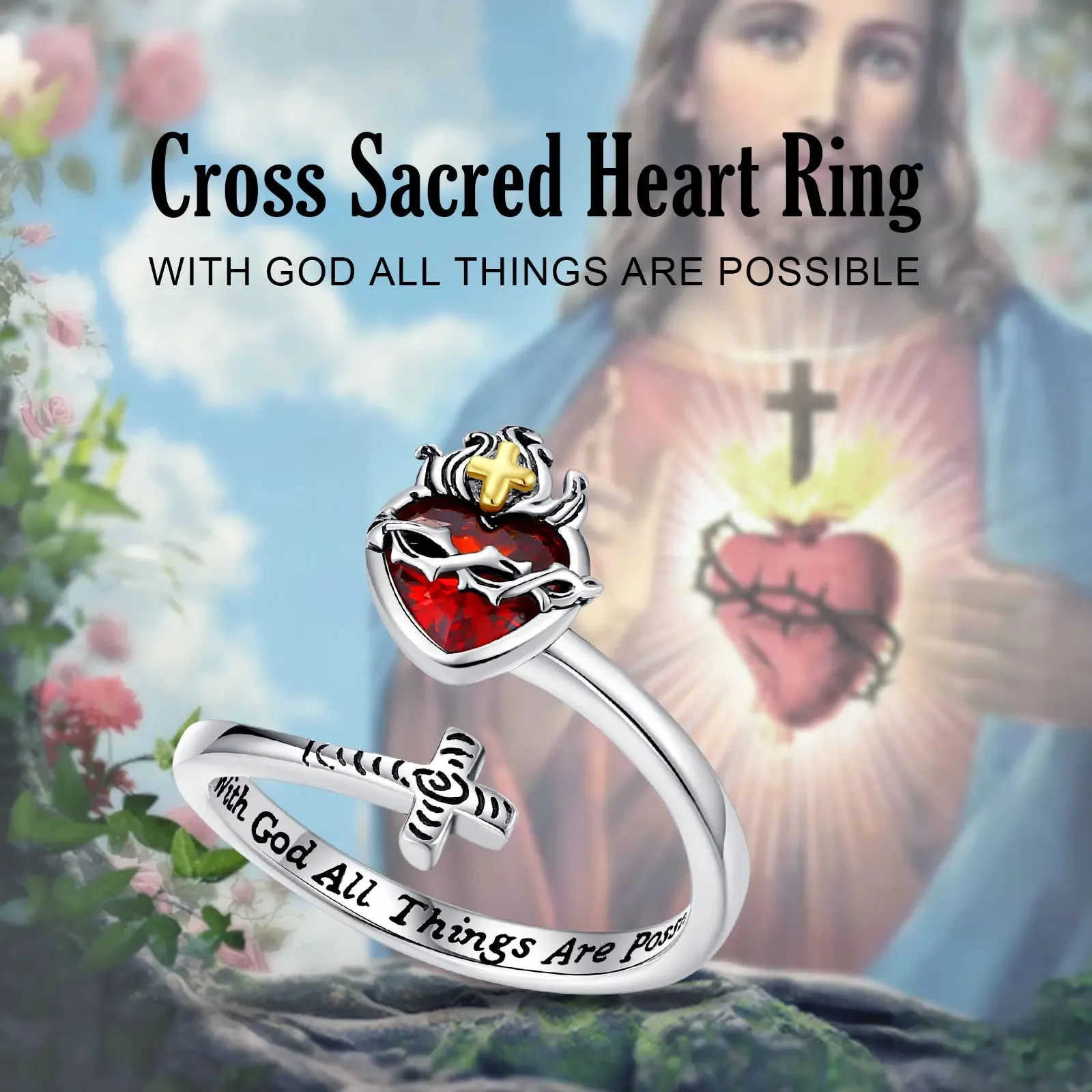 Sacred Heart of Jesus Adjustable Ring