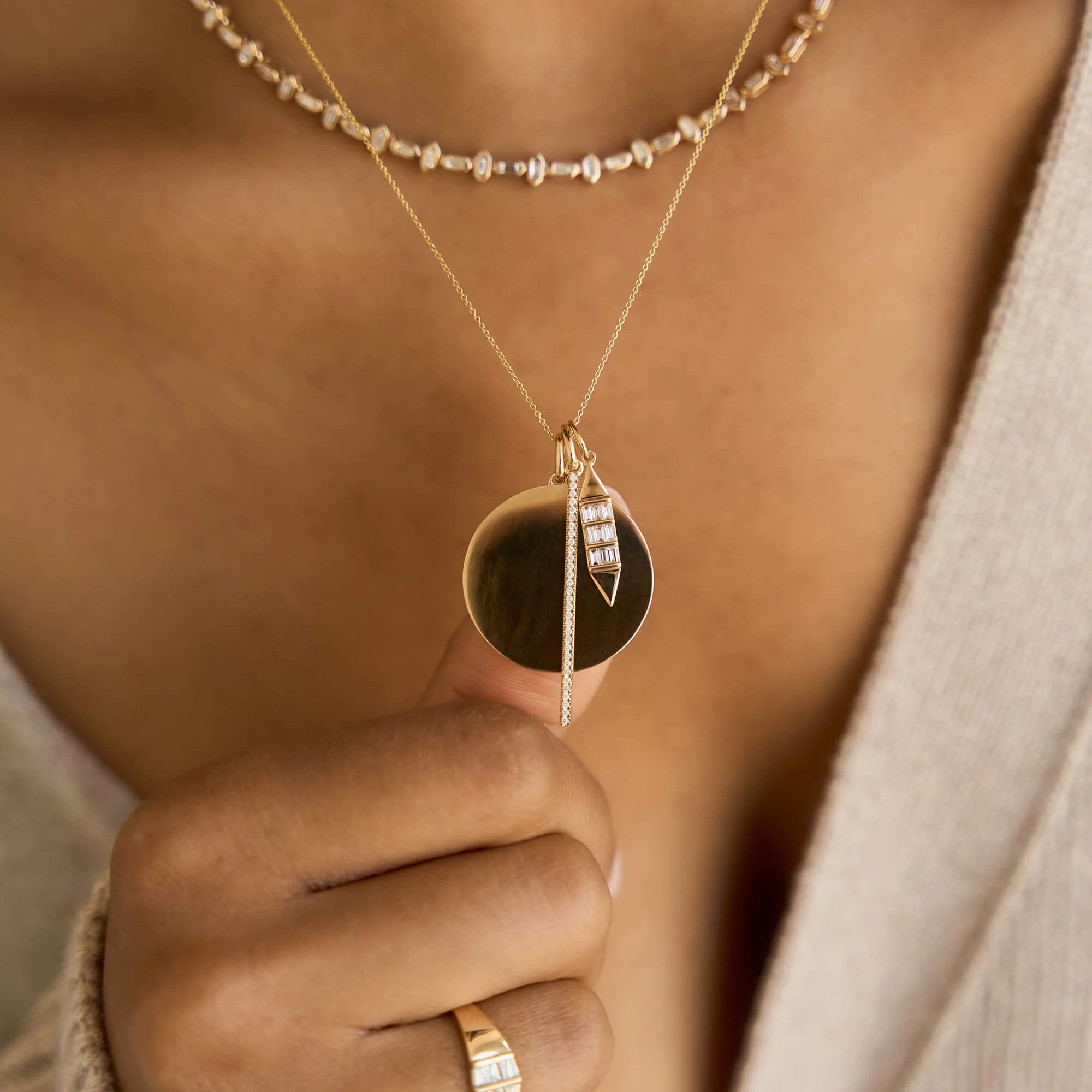 Sadie Pearl Gold Tag Baguette Charm