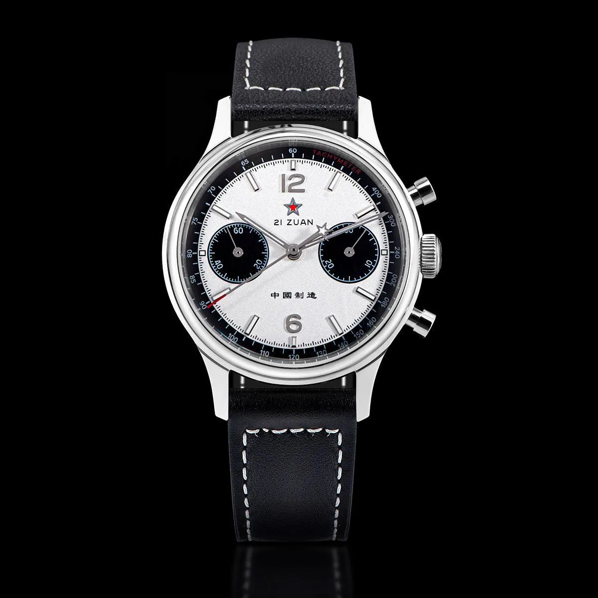 Seagull White Panda Mechanical Men's Watch with 21 Jewels, ST19 Chronograph, and Sapphire Crystal - Model: ST1901-1