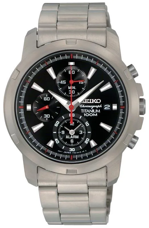 Seiko SNAE47 Men's Black Dial Chronograph Alarm Titanium Watch