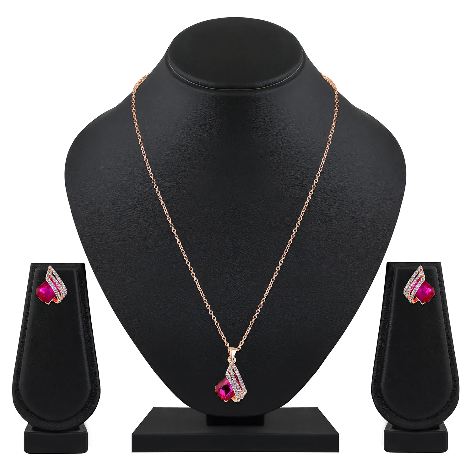 Shining Angel Wings Pink and White Crystal Pendant Necklace Earrings Set