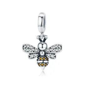 Sparkling Crystal Bee Dangle Charm 925 Sterling Silver
