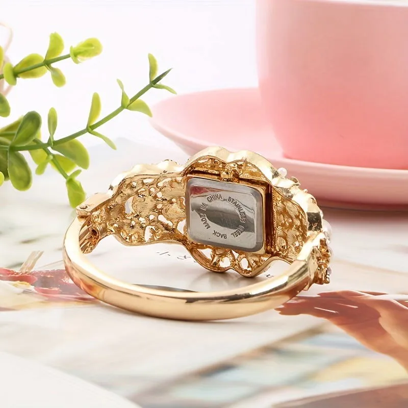 Square Faux Pearls & Rhinestones Quartz Bracelet Watch